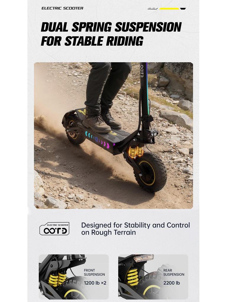 OOTD T10 Pro Elektroroller Faltbar 11" 2600W Motor Hydraulische Bremse 52V 23.4AH Vollfederung Elektroroller für Erwachsene Schwarz