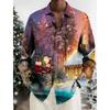 Man Christmas Scene Print Shirt Santa Claus Deer Lapel 3D Outdoor Long Sleeve Button-Up Print Fashion Designer Style