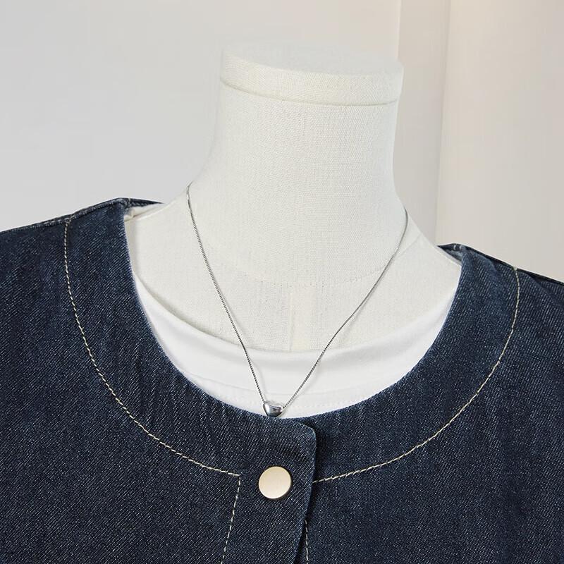 Women's Academy Style Round Neck Denim Vest