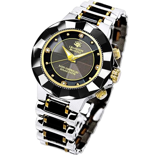 J.H-024A-MBB Men's Solar Radio-Controlled Watch with 4 Diamond Stones and a Quality Guarantee
