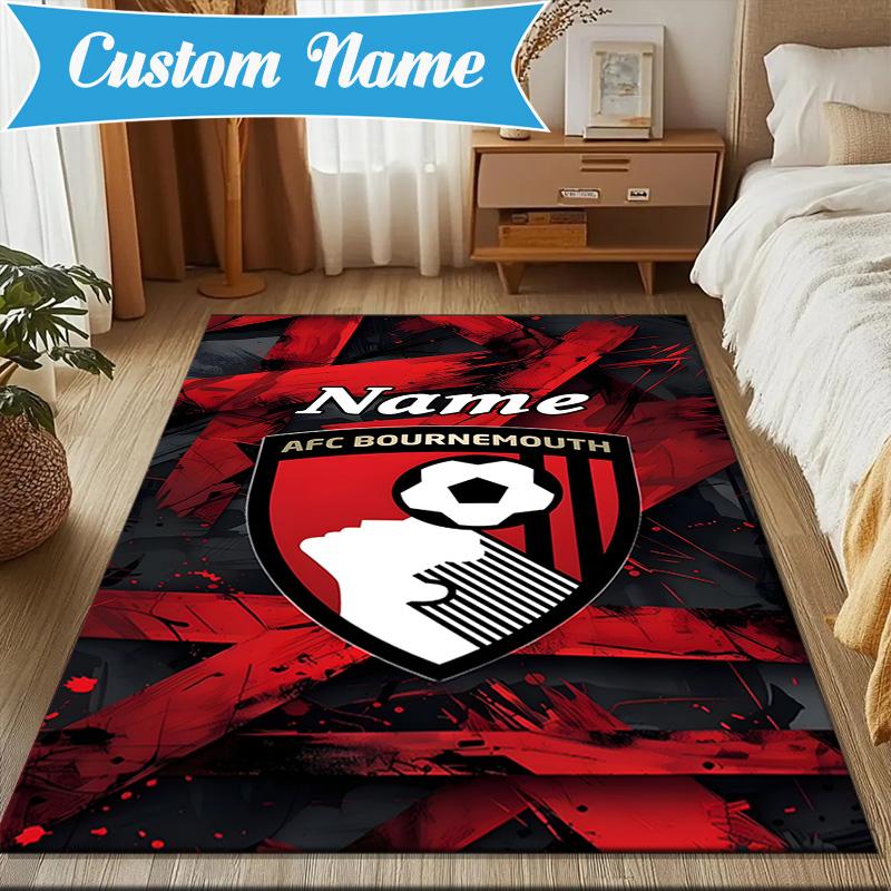 Custom Name Bournemouth Crest Rug Game Carpet, Floor Mat for Bedroom Living Room Entryway Rug, Home Decor Idea Gift for Christmas Birthday