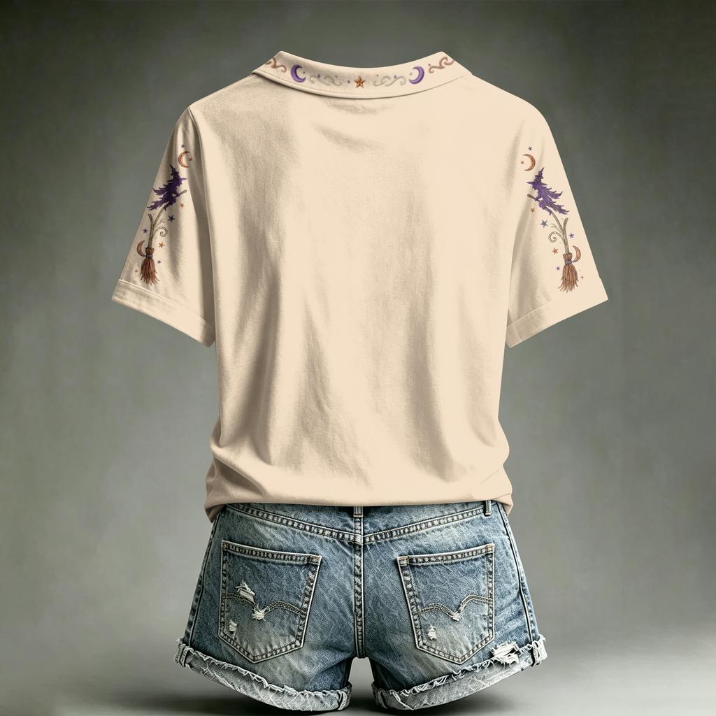 Women's Casual Stylish Halloween Print V-Neck T-Shirt for Fall Holiday Party Outfit