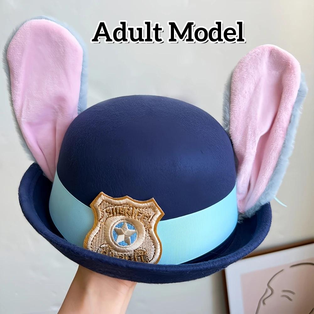 Sheriff Cap Featuring Bendable Bunny Ear Movie Cosplay Costume Attachment Spooky Holiday Costume Celebration Anime Rabbit Police Officer Headwear