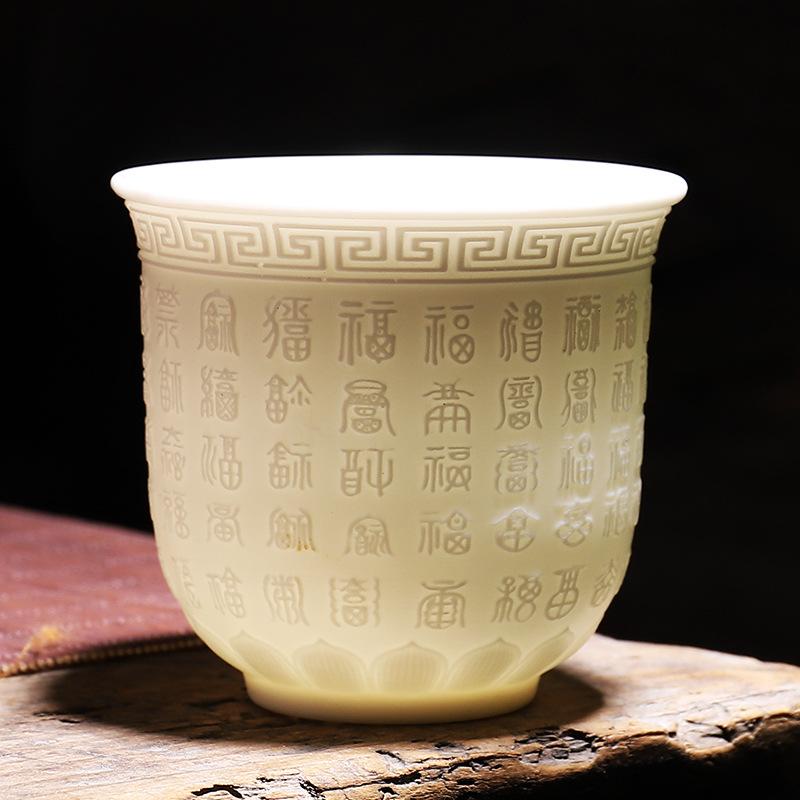 

Dehua White Porcelain Heart Sutra Cup Suet Jade Personal Cup Tea Set Ceramic Master Cup Kung Fu Teacup Single Cup Large