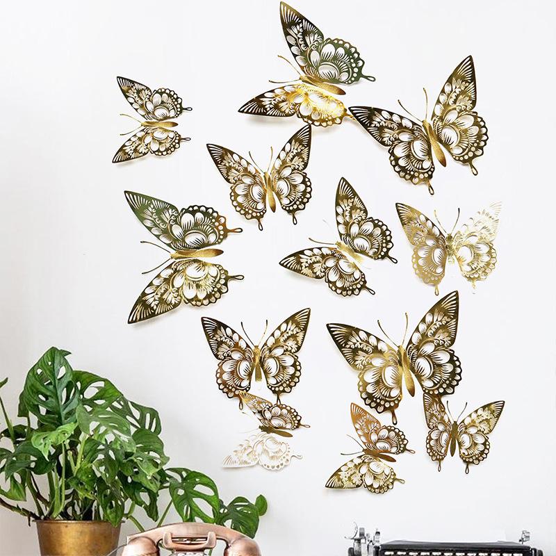 12 Pieces Colorful Butterfly Wall Stickers Set 10 Colors Hollow Cut Out DIY Pearl Paper Simulation Decor for Home Room