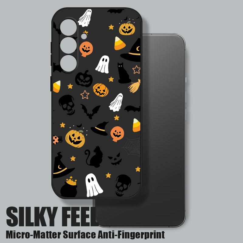 Ghost Pumpkin Pattern Phone Case For Samsung Galaxy A55 A54 5G A56 S25 A53 A52 A14 A34 A15 A35 S23 S24 Ultra S20 FE S21 S22 Soft TPU Lanyard Cover