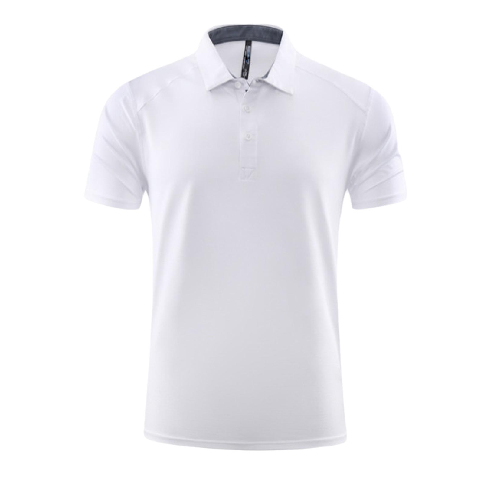 

Мужская влагоотводящая рубашка для гольфа с коротким рукавом, контрастным воротником на пуговицах, спортивный топ для тенниса и активного отдыха, размеры S-5XL S белый