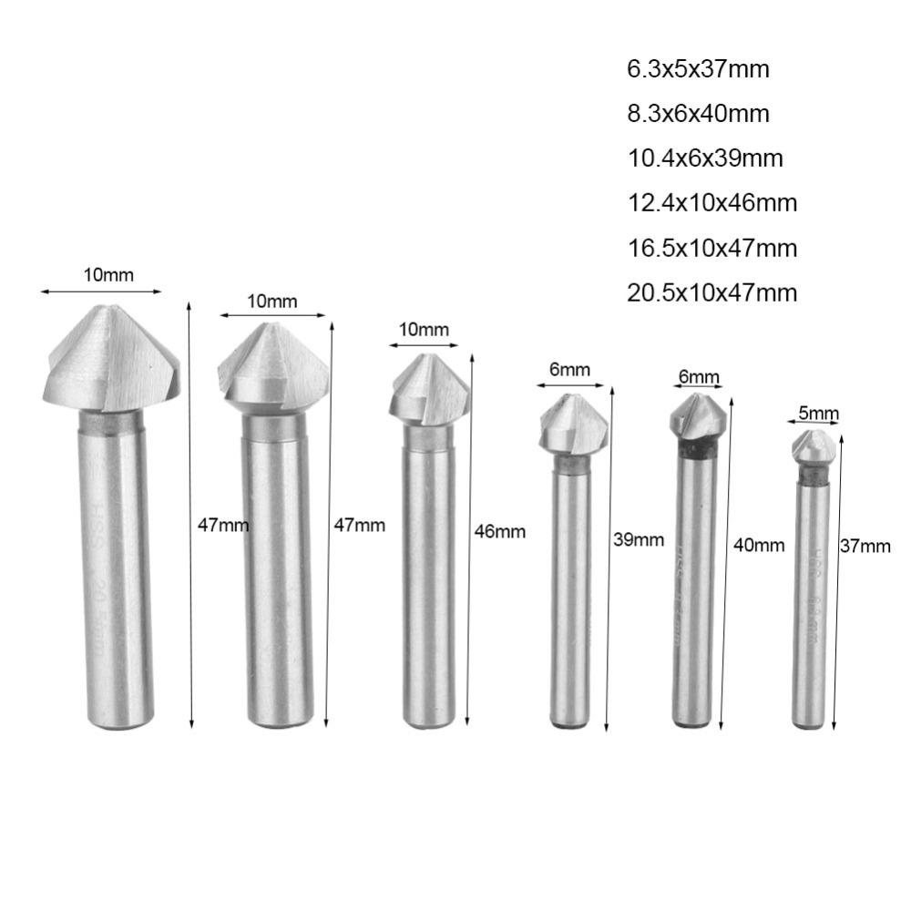 6pcs HSS Full Ground Chamfering End Mill Bits 90 Degree Angle 3 Flute Chamfer Bit Woodworking Use