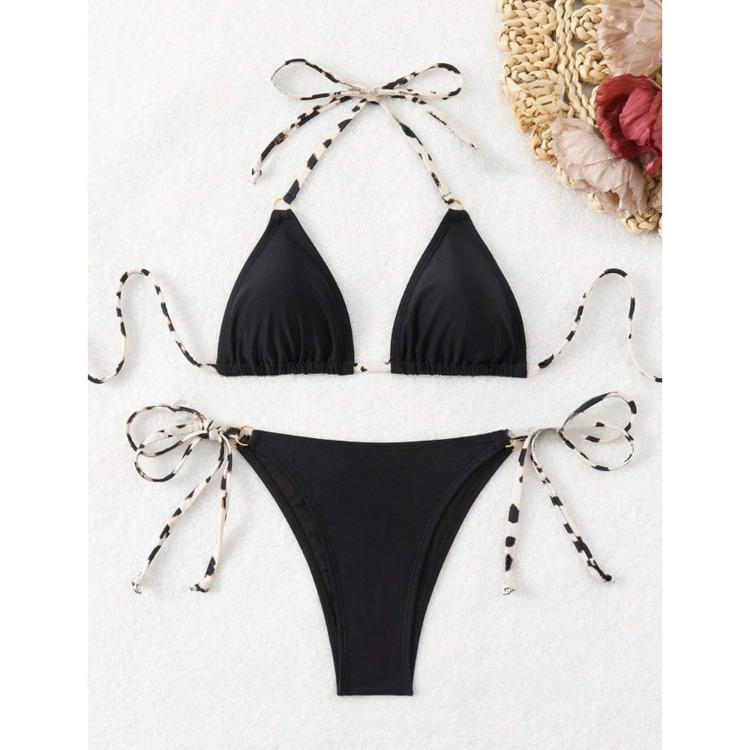 

A New, Sexy, Deep V-neck, Backless, Lace-up and Drawstring Swimsuit for Women In Solid Colors S