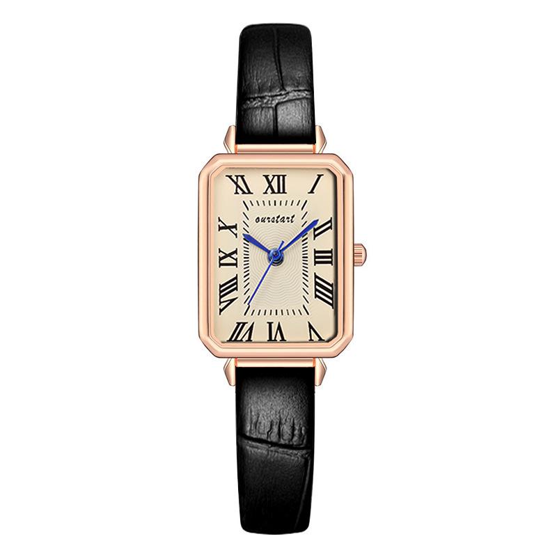 Women's Fashion Square Leather Strap Quartz Watch - Elegant Student Design