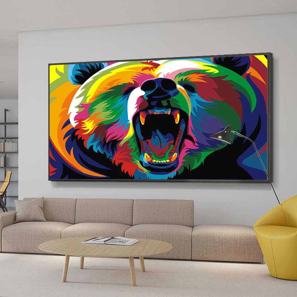 Abstract Colorful Animals Lion Elephant and Dog Oil Painting Modern Office Living Room Corridor Home Decoration Mural No Frame