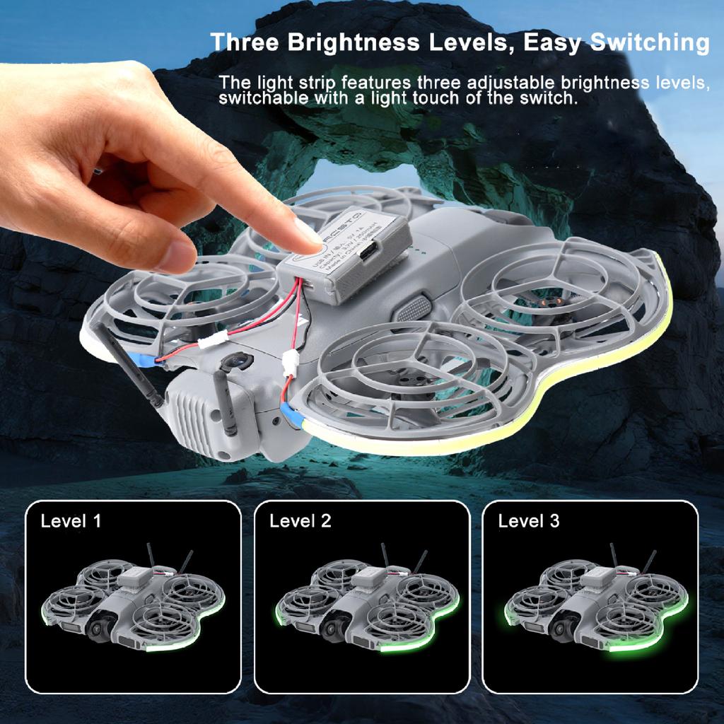 Luz de Voo Noturno LED com Brilho Ajustável de 3 Níveis para DJI Neo2 Tira de Luz Lâmpada à Prova d'Água para Acessórios de Drones DJI Neo2