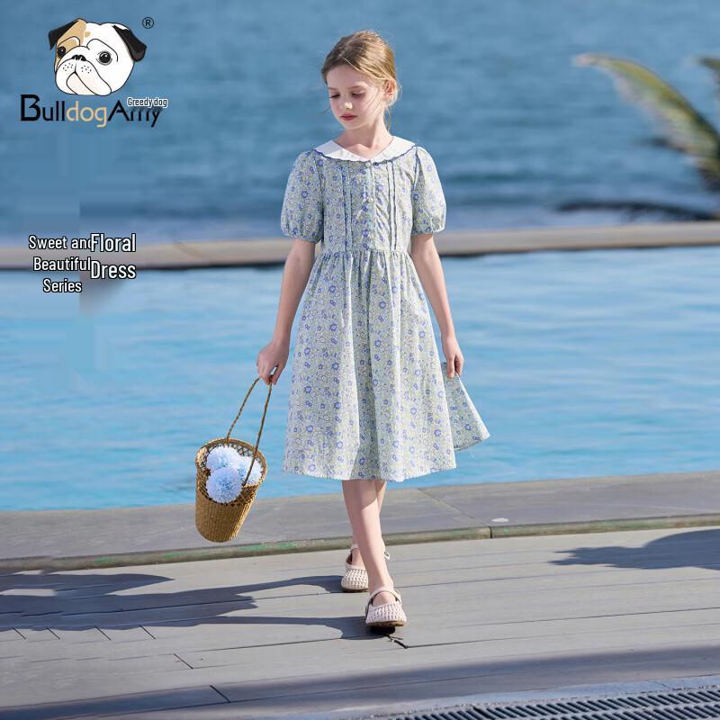 Chanzuigou Girls  Floral Puff-Sleeve Cotton Dress 130 cm