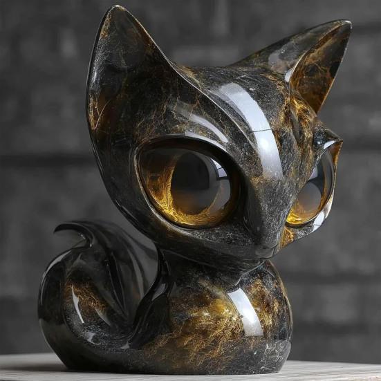 1/2Pcs Enigmatic Cat Sculpture Big Eyes Gaze Black Cat Statue Resin Figurine Home Office Desktop Decoration Ornament