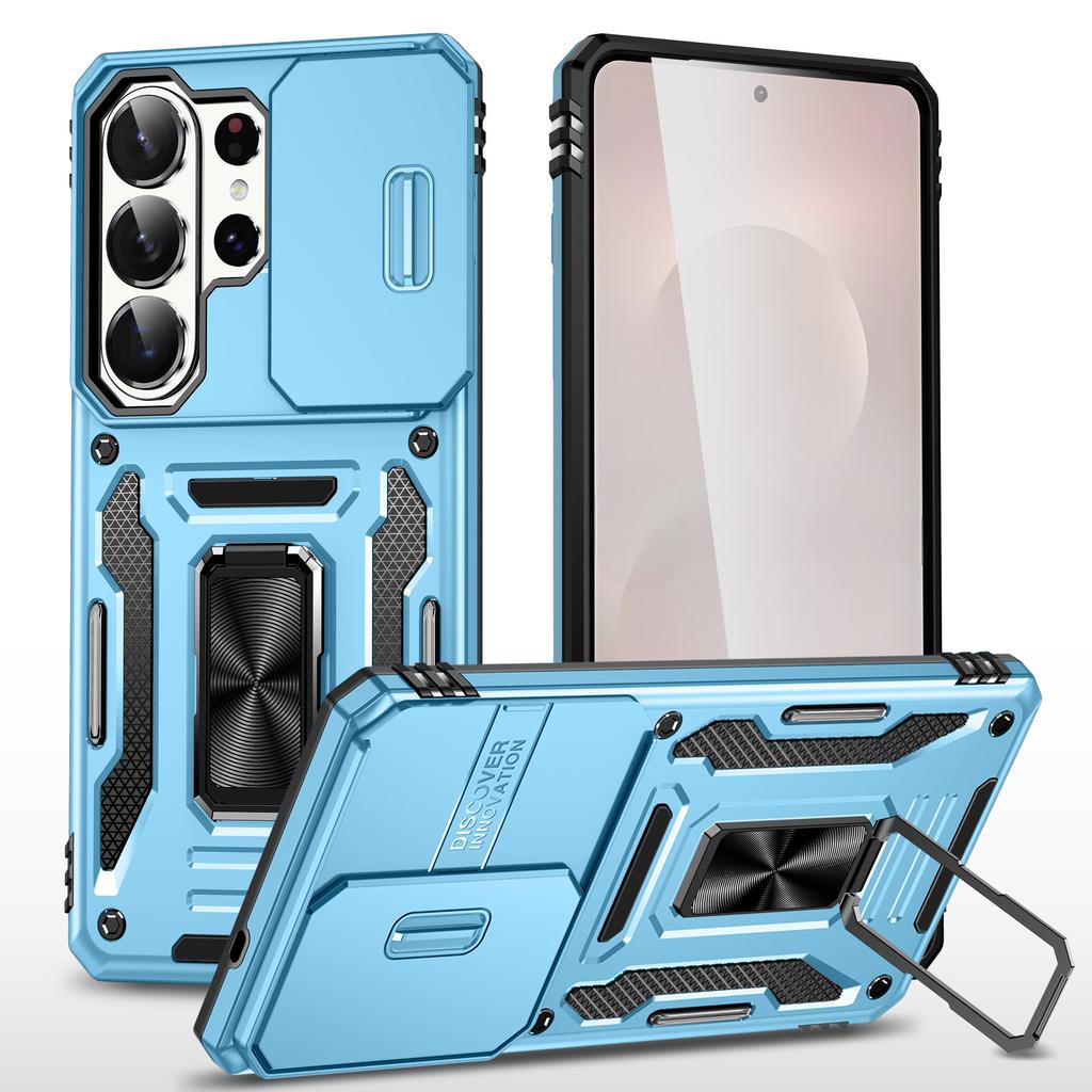 For Samsung Galaxy S26 Ultra Case Kickstand Slide Lens Lid PC + TPU Drop-Proof Phone Cover