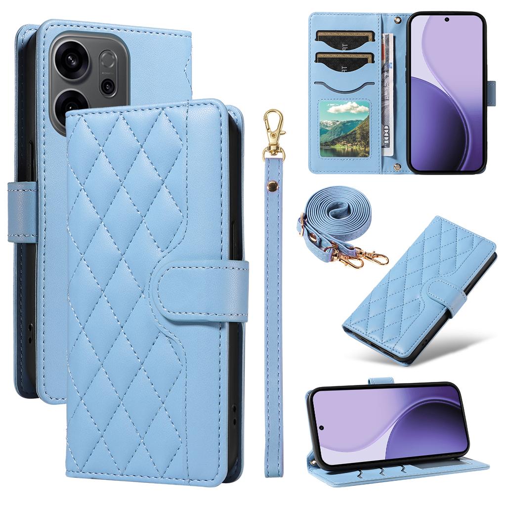 עבור Oppo Reno14 5G (חרסינה)/אופו רנו 14 F 5G/אופו רנו 14 5G (גלובלי) כיסוי ארנק מעור רומבוס לטלפון עם רצועה