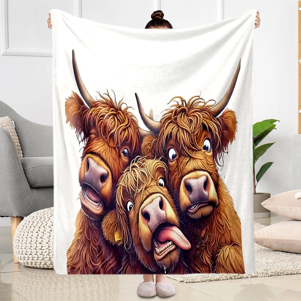 Highland Cow Selfie Flannel Blanket,Lightweight,Office Blanket,Sofa Blanket,Comfortable Blanket