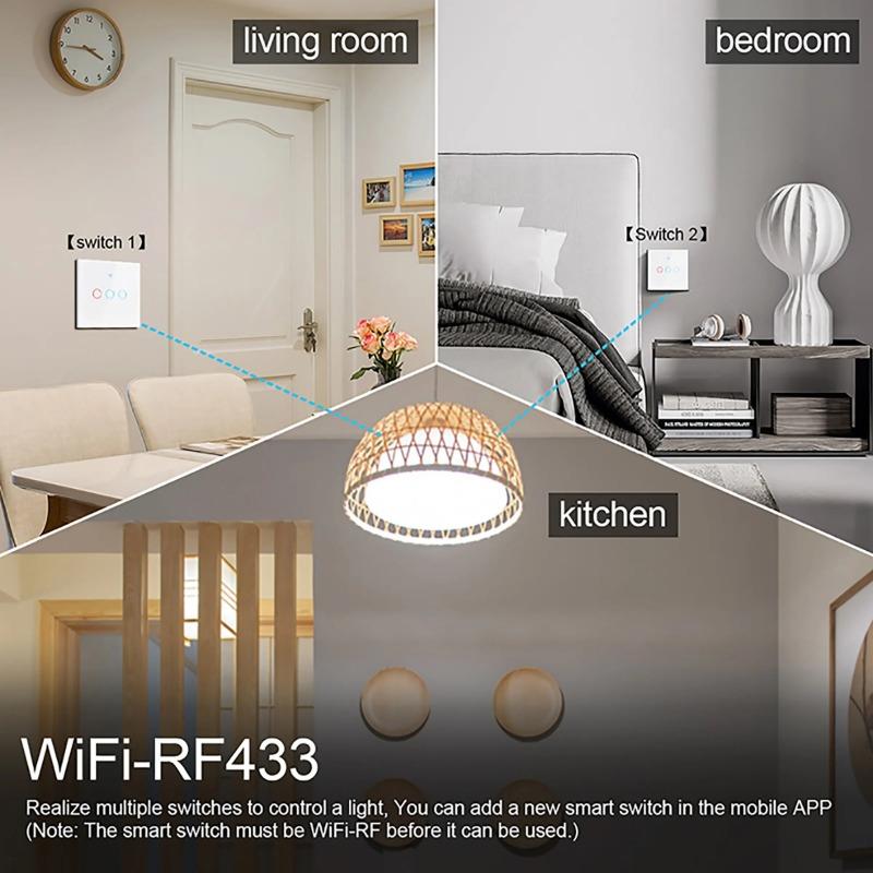 WiFi Touch Switch Light Wall Smart Switch Universal For EU Smart Home Life Alexa Google Home 433RF Remote 1/2/3Gang