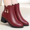 Women's thick-heeled short boots, autumn and winter new single boots, soft leather and velvet leather shoes