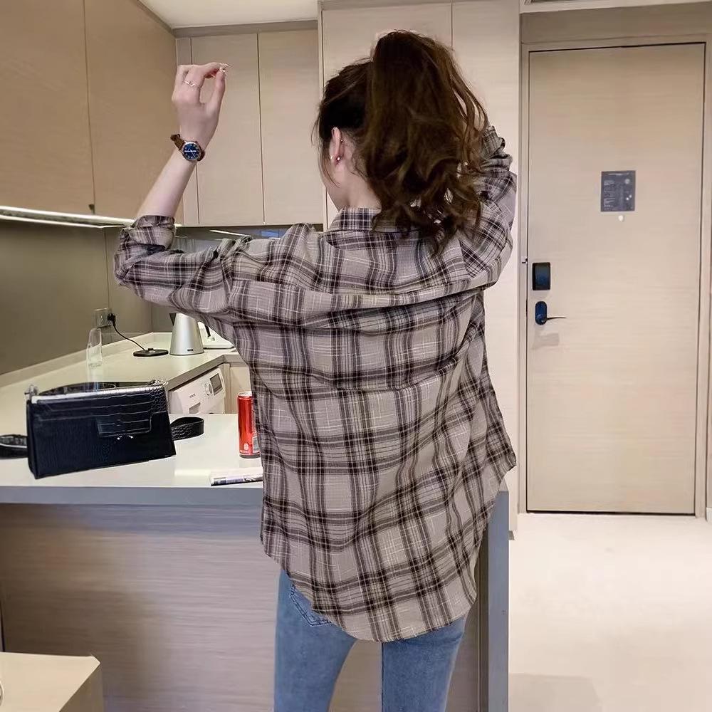 2026 Spring Elegant Korean Plaid Long Sleeve Women's Loose Casual Shirt Jacket