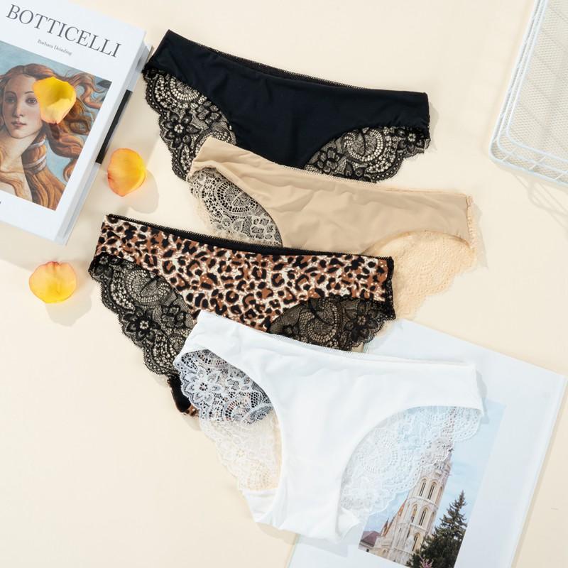 3PCS Women's Sexy Lace Panties Seamless Cotton Crotch Breathable Low-Rise Lingerie Underwear Comfortable Underpants