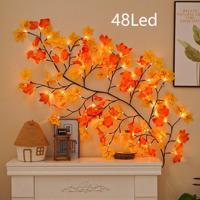 

Світлодіодні гілки-ліани з квітами, казкові гірлянди для декору стіни вітальні, гнучкий дизайн гілок для спальні та весільної атмосфери 3Maple leaves 48led