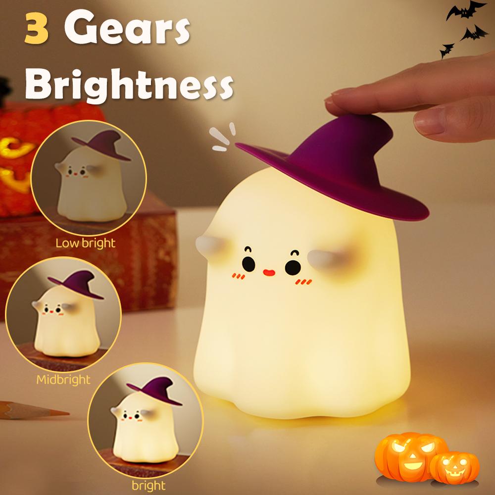 Cute Ghost Night Light 3 Brightness Rechargeable Timing Sleeping Nightlights Kawaii Cordless Touch Lamp For Kids Room Decor