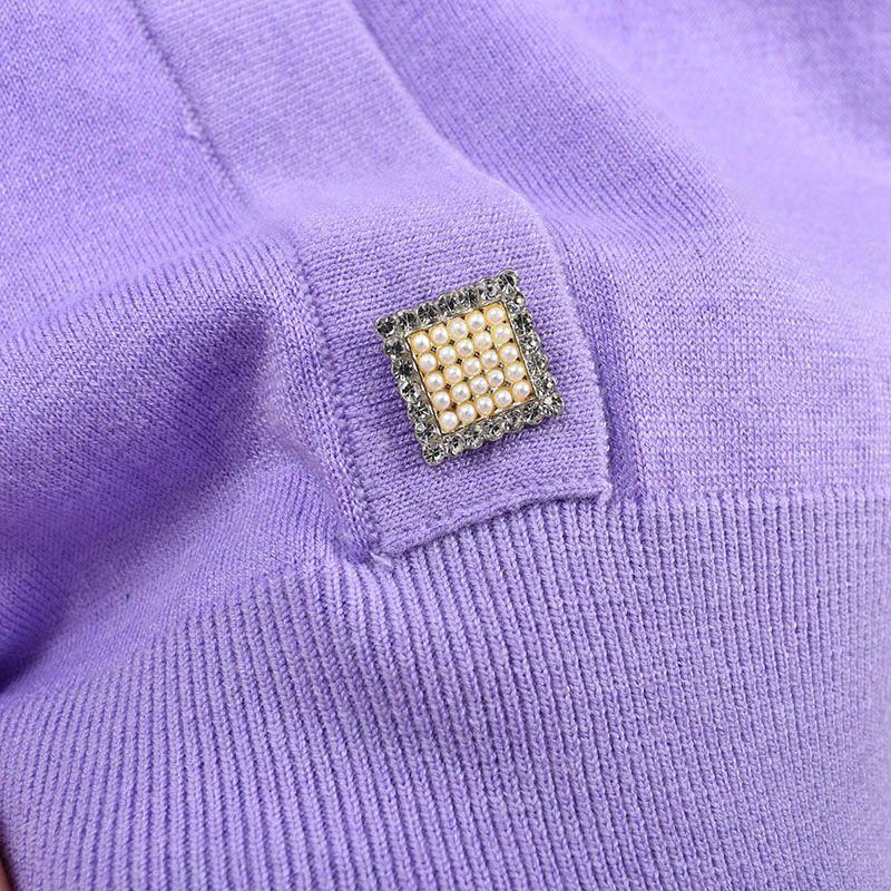 Doll Collar Short Spring and Autumn Elegant Knitting Long Sleeves Loose Fashion Inner Match Drill Buckle Pullover Tops Female Soft Glutinous