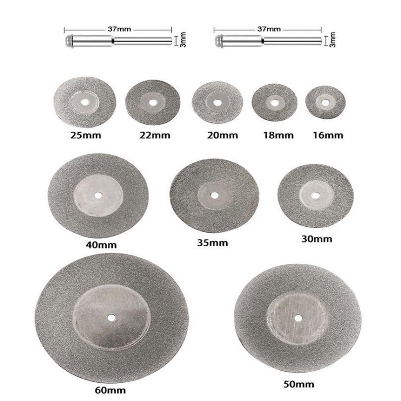 12 Pieces Abrasive Cutting Disc Kit, Diamond Coated Rotary Attachments with Mandrel for Multipurpose Material Processing