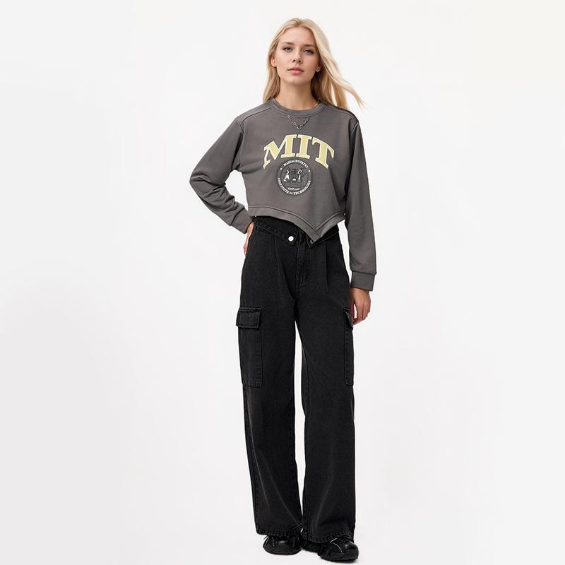 

Women s Loose Printed Irregular Hem Short Women s Long Sleeve Sweatshirt L