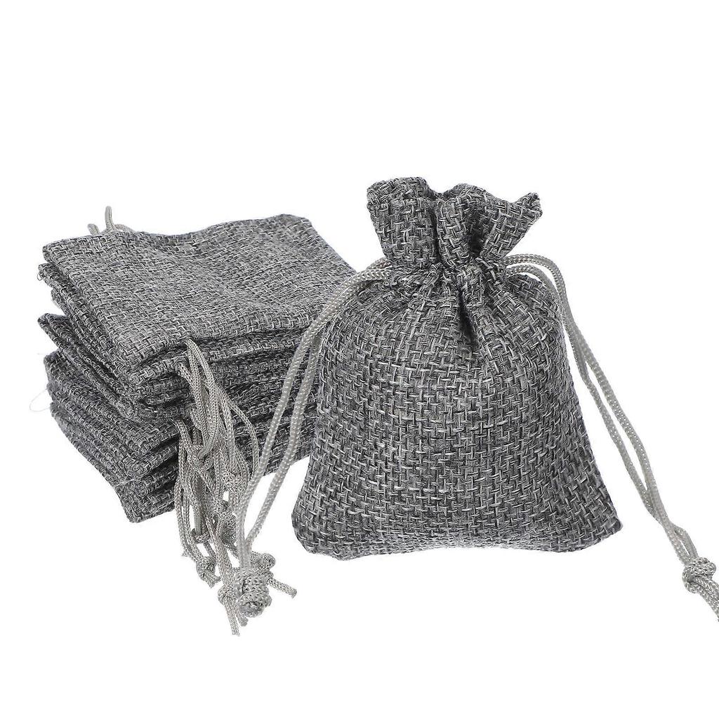 2.7x3.5 Inch Burlap Bags with Drawstring, 50 Pcs Linen Favor Gift Bags Reusable Jewelry Pouch Sacks for Party Christmas Festival, Gray
