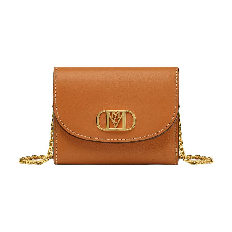 MCM Mode Travia Metal Chain WOC Crossbody Wallet Mini Women wallet Brown Cognac MYLCSLM01CO001