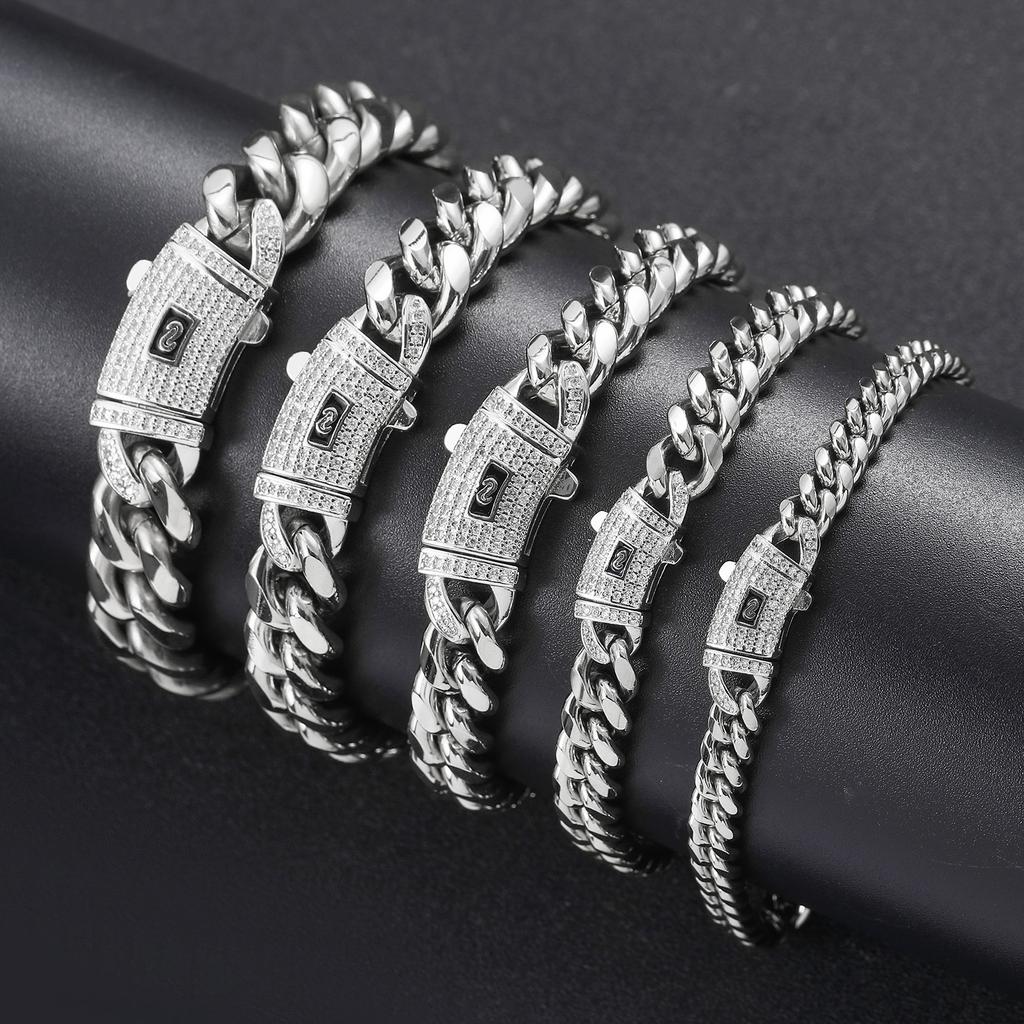 Edelstahl Halskette 6mm-14mm Rundschliff Verschlüsselt 14K Gold Kubanische Kette mit Zirkonia Federverschluss Titanstahlkette