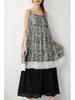 Sweet Mori Girl Lace Camisole Dress: Retro Midi-Length Layered Skirt for Women, Features Dye-Painted Leaf Design, Spring Arrival.