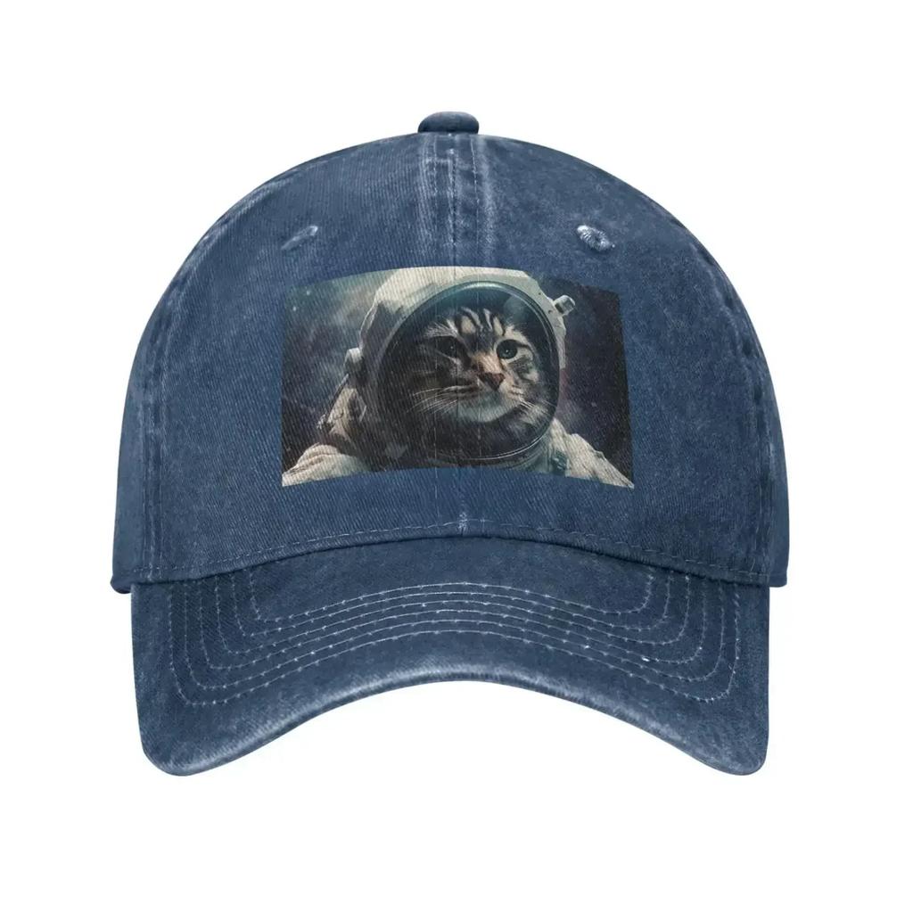 Astronautenkatze im Weltall Baseballkappe für Unisex WoUnisex Gewaschene Baumwolle Dad Hat Verstellbare Trucker Caps