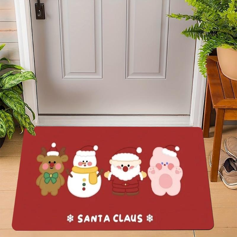 Christmas Gingerbread Man Carpet Santa Claus Reindeer Mat Snowman Home Decoration Merry Xmas Door Rug Non-Slip Floor Mat