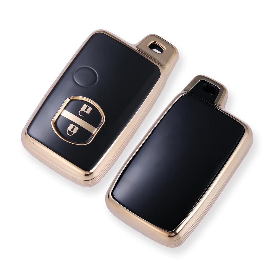Kinotaka Toyota Exclusive TPU Smart Key Case for Prius 30 Prius Key Holder Series, Alpha, Aqua, 86, Vitz, Corolla, Etc. 2-Button (Style B, Black)