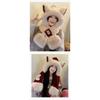 Plush Cute Fox Ear Hat Scarf One-piece Women's Autumn and Winter Hooded Scarf for Cycling and Keeping Warm