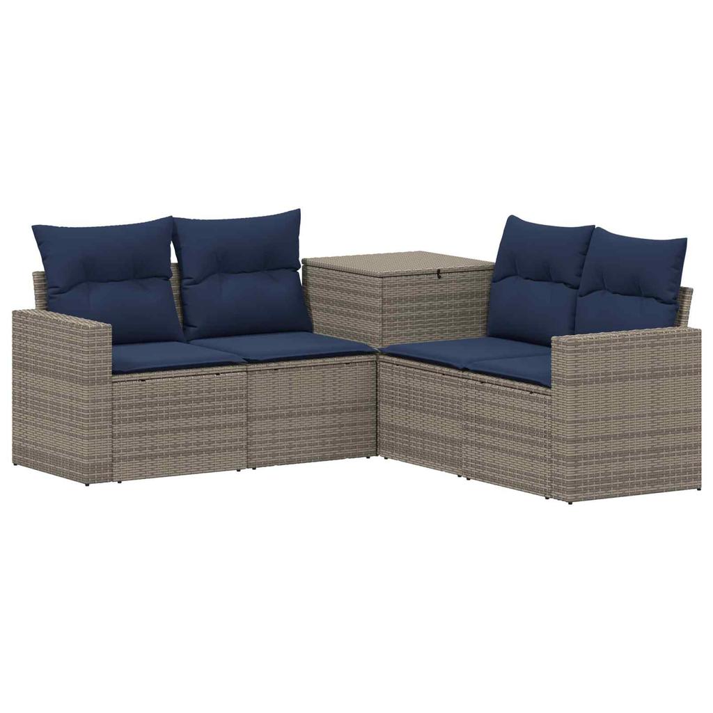 Sofa Set 5 pcs. Gray and Navy Blue Poly Rattan and Steel
