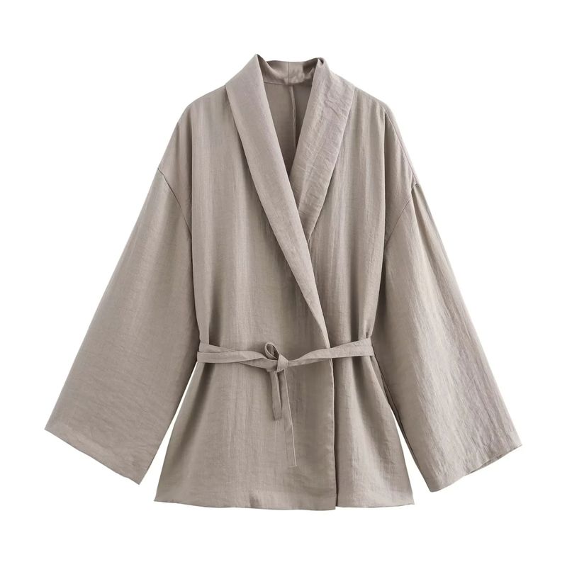Spring New Arrival with Belt Texture Kimono Outerwear 8338735 Pajamas Style Pants 4391436