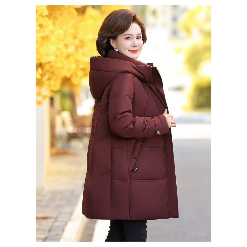 Women's Down Jacket Winter Mid To Long Style Mom Hooded Thick Warm White Duck Down Jacket
