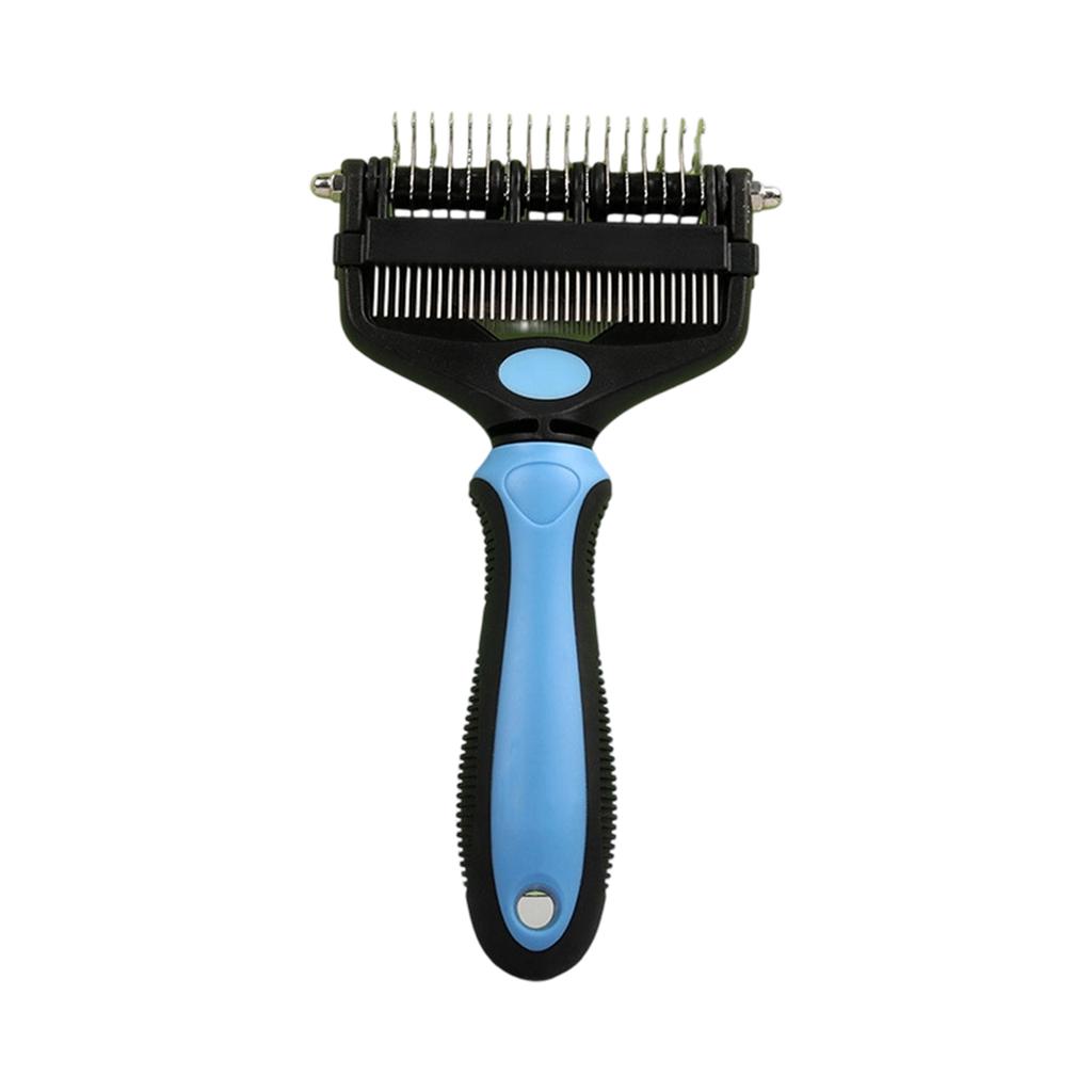 Pet Grooming Dematting Comb with Stainless Steel Blades and Ergonomic Handle for Removing Mats and Tangles from Fur and Coat