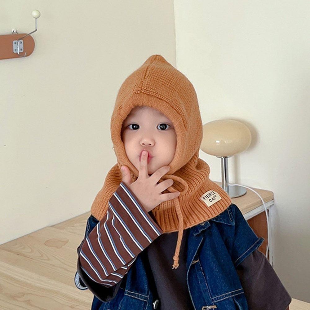 One-piece Baby Balaclava Hat Ears Neck Knitted Cap Fashion Scarf Mask Hats  Children