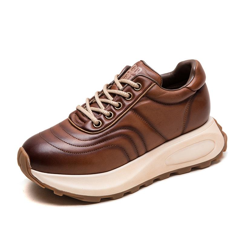 Fashion GKTINOO Lace-up Sports Women's Flat Shoes Genuine Leather Sneakers Height Increasing Handmade Comfortable Platform Sneakers