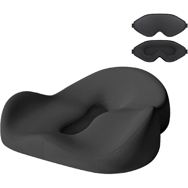 Petite Memory Foam Seat Cushion for Office Chair &Car - Cushion for Small Body Frames, Non-Slip Base & 3D Sleep Mask (Black)