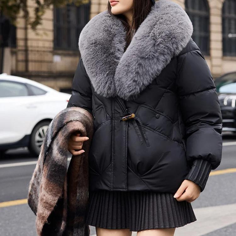 Streetwear Big-Fur-collar Down Cotton-padded Jacket Women's Winter Short Parkas Thicken Warm Coats Lady Fashion Outerwear