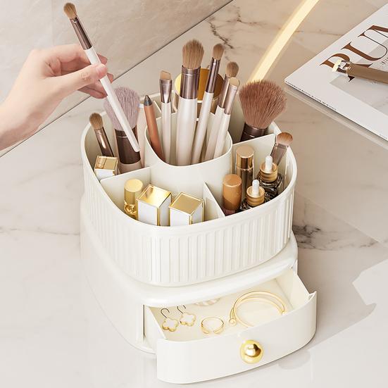 Makeup Organizer with Drawer 360 Degree Rotating Multi-functional Cosmetic Storage Box for Dressing Table Bathroom Office