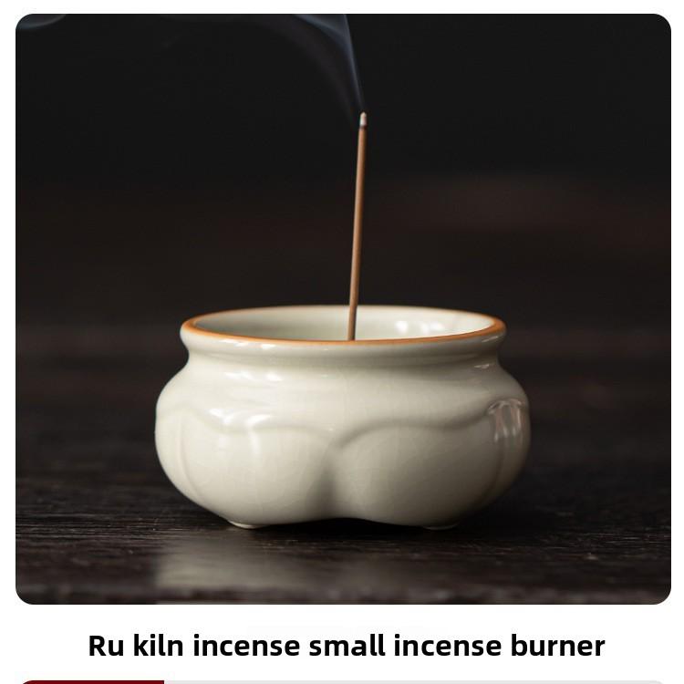Ru Kiln Incense Burner Set with Holder Stand Ceramic Censer for Home Decor Meditation Gift Tea Ceremony Accessories