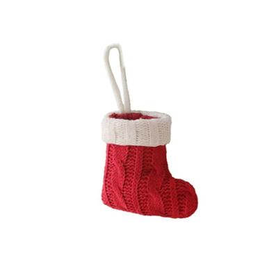Meia Tricotada de Natal Vermelha/Verde Meia Verde Mini Árvore de Natal Pendurada Feita à Mão Mini Meias com Topo Branco Decorativo