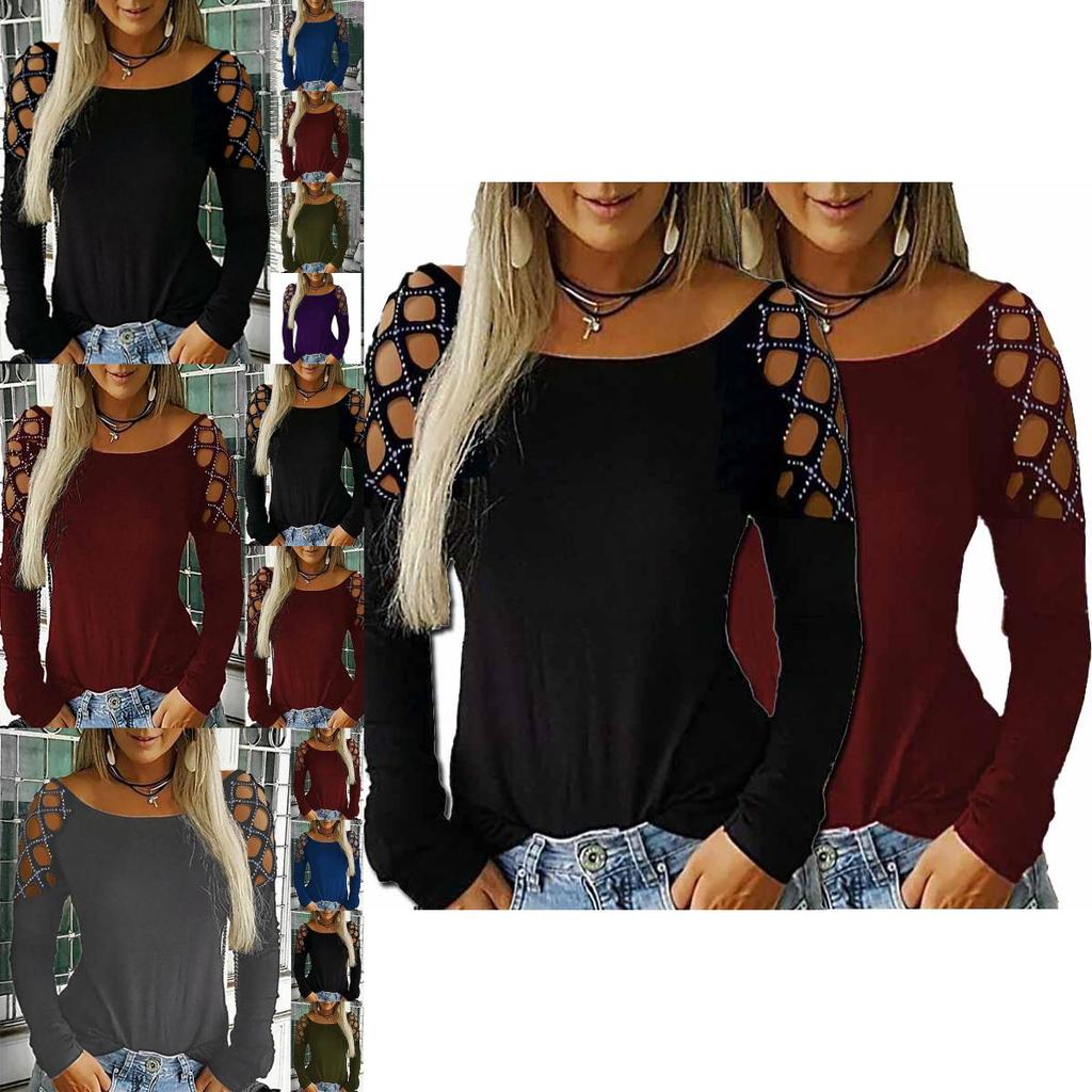 Cotton Long Sleeve T Shirt With Cutout Pattern And Sparkling Details For Women